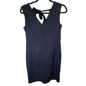 123 Paris Women’s Dark Blue Double V Lace Detail Dress Medium